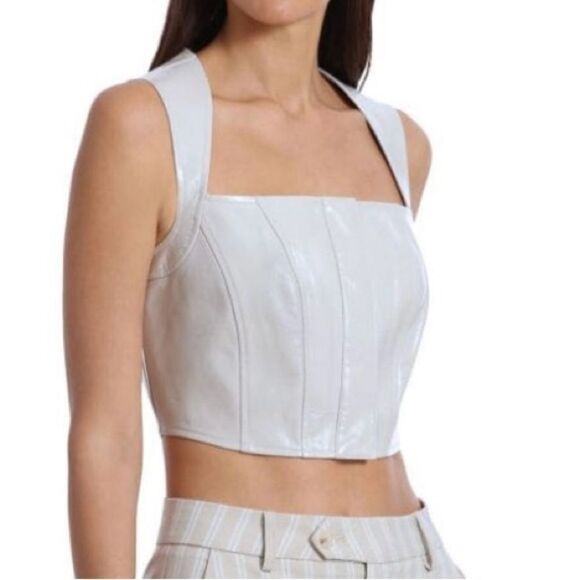 Avec Les Filles NWT Faux Leather Crop Top Silver M - Picture 1 of 7